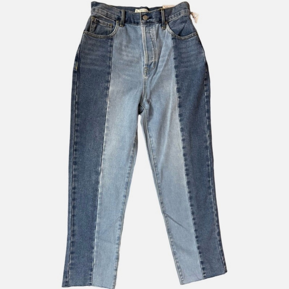 PACSUN WOMENS HIGH RISE BUTTON FLY MULTI COLOR BLUE JEANS RAW HEM SIZE 27 NWOT